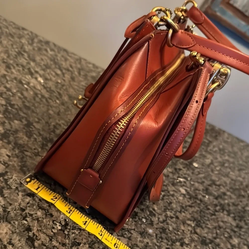 Coach Brown leather and Tan coated canvas Satchel with Structured Design NWT